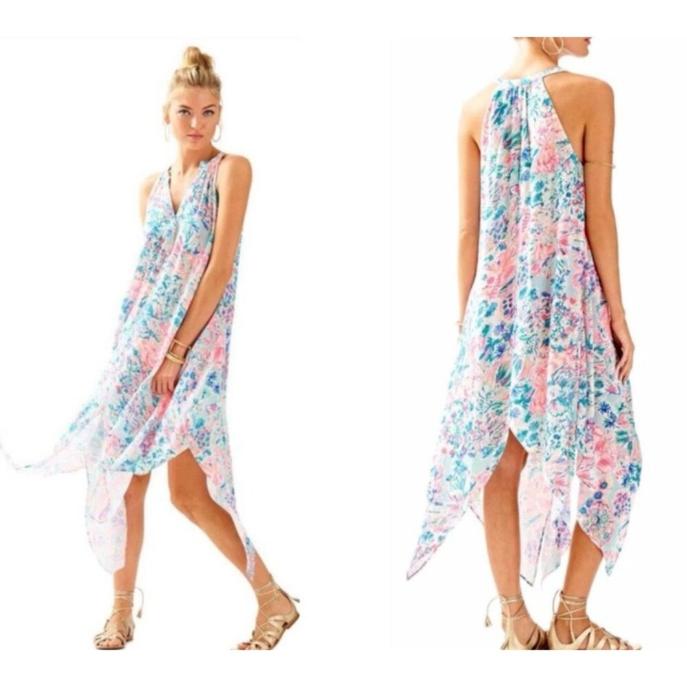 Lilly Pulitzer Monica Beach‎ Dress Serene Blue Gypsea Floral Size S NWT $158